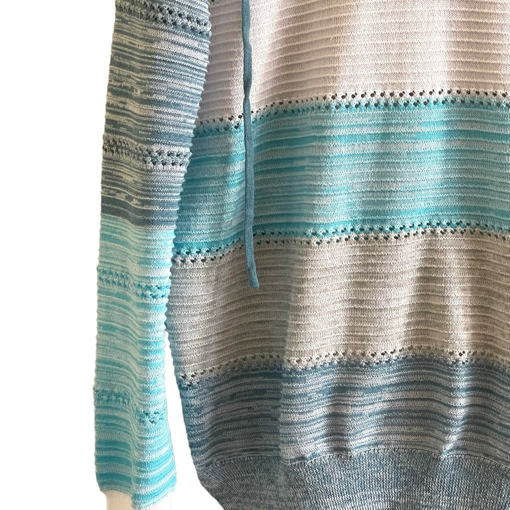 Lightweight color block blue, white & gray long sleeve striped hoodie - Picture 7 of 14